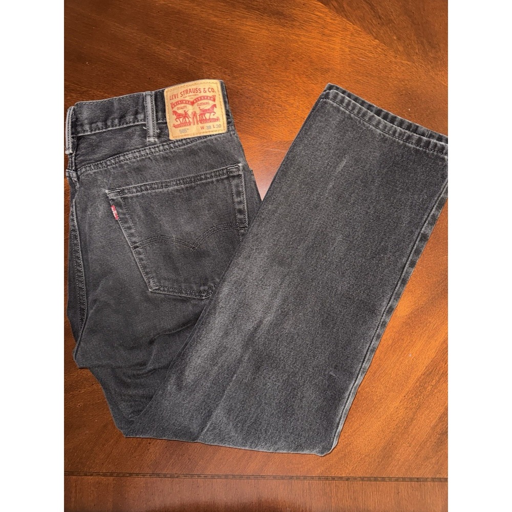 Levi 505 Regular Fit Straight Leg Black Denim Mens Jeans 38x30 Classic